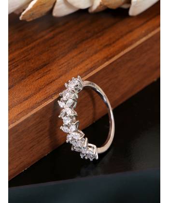 SwaDev  American Diamond  Silver Floral Ring SDJR0001