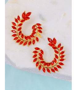 Crunchy Fashion Red Crystal Leaves Twisted Branch  Earrings CFE1300