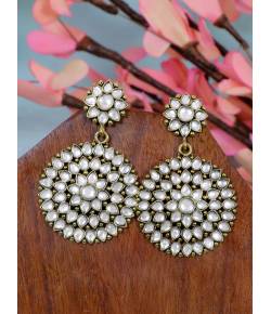 Crunchy Fashion Gold-Plated Kundan with Pearl Outline Contemprorary  Drop Earrings CFE1382