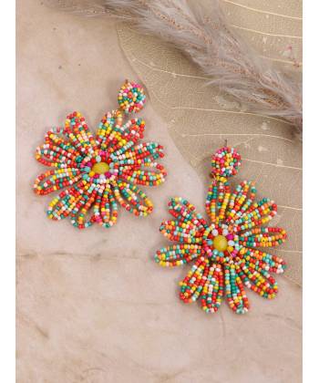 Crunchy Fashion Multicolor Flower Seed Bead Earrings CFE1632