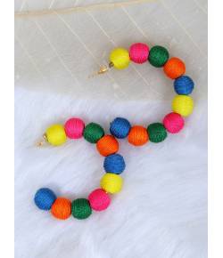 Crunchy Fashion Designer Gold-Plated Multicolor Nylon Thread Balls Big Hoop Drop  Earrings CFE1669