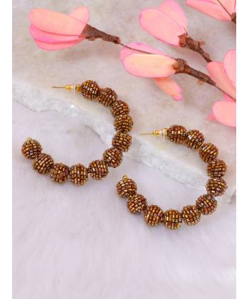 Crunchy Fashion Designer Gold-Plated Brown  Balls Big Hoop Earrings CFE1672
