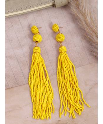Crunchy Fashion Yellow Beaded Tassel Earrings CFE1674