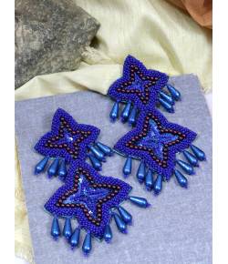 Blue  Beads Studded Handcrafted Contemporary Star Design Drop Earrings CFE1689