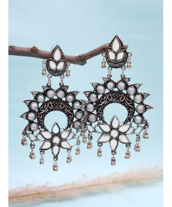 oxidised Silver Plated Beautiful Drop Designer Mirror Dangler Earrings CFE1706