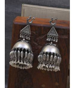 Bohemian Oxidized Silver Tribal Long Banjara Peacock Jhumka Earrings for Women/Girls