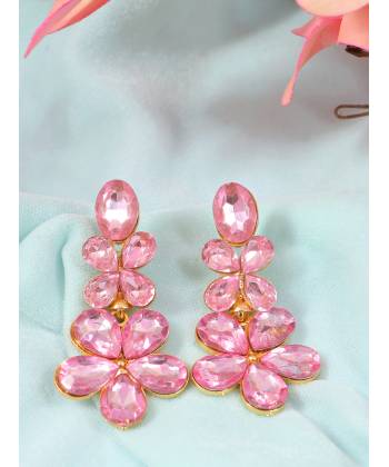 Gold Indo Western Pink Statement Dangler Earrings CFE1750