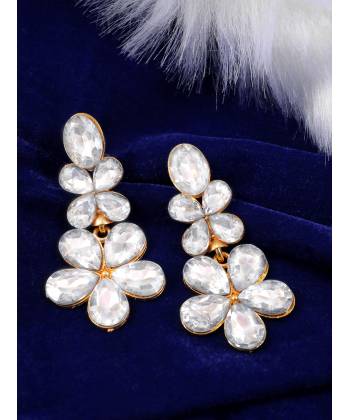 Gold Indo Western White Statement Dangler Earrings CFE1755