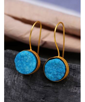 Crunchy Fashion Gold-Plated  Embelished  Blue  Faux Stone Dangler Earrings CFE1760 