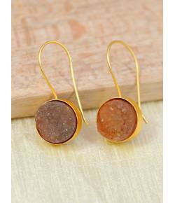 Crunchy Fashion Gold-Plated  Embelished  Brown Faux Stone Dangler Earrings CFE1761