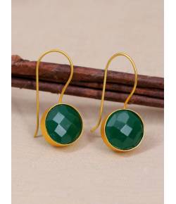 Crunchy Fashion Gold-Plated  Embelished  Green Faux Stone Dangler Earrings CFE1764