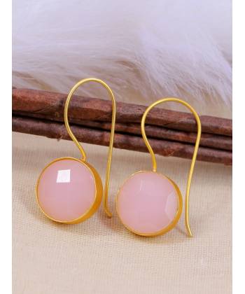 Crunchy Fashion Gold-Plated  Embelished  Pink Faux Stone Dangler Earrings CFE1765