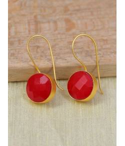 Crunchy Fashion Gold-Plated  Embelished  Red Faux Stone Dangler Earrings CFE1766