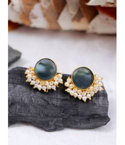 Gold-plated Round Crystal Pearl Stud Earrings CFE1769