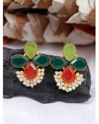 Buy Online Crunchy Fashion Earring Jewelry Ethnic Gold-Plated Lotus Style Yellow Jhumka Earrings With White Pearls Jewellery RAE1152