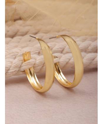 Crunchy Fashion Gold Tone Thick Tube Round Circle Hoop Earrings CFE1782