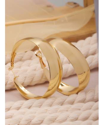 Crunchy Fashion Adjustable Gold Tone Round Thick Hoop Earrings CFE1783