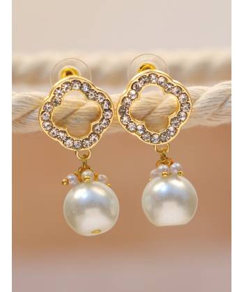 Crunchy Fashion Gold-Tone Crowned Pearls Rhine Stone Studded Earrings CFE1799