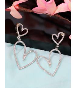Crunchy Fashion Silver-Plated Hearty Crystal Heart Earring CFE1800