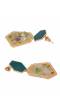 Crunchy Fashion Golden Elegant Druzy Green & Multicolor  Dangler Earrings CFE1807