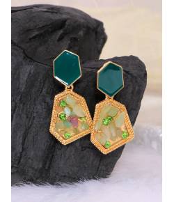 Crunchy Fashion Golden Elegant Druzy Green & Multicolor  Dangler Earrings CFE1807