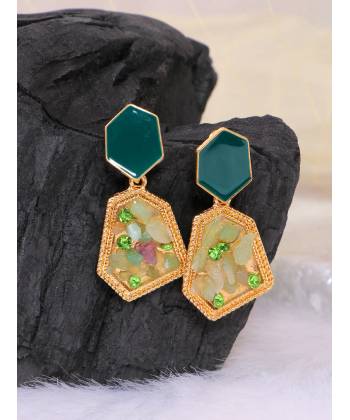 Crunchy Fashion Golden Elegant Druzy Green & Multicolor  Dangler Earrings CFE1807