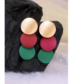Crunchy Fashion Gold Plated Western 3 Layers Round Multicolor Long Drop & Dangler Earrings CFE1808 