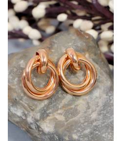 Crunchy Fashion Rose  Gold Contemprory Double  Dangler Earrings CFE1810