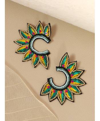 Crunchy Fashion Half Moon Beaded Multicolor Dangler Earrings CFE1827