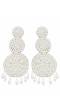 Crunchy Fashion White Beaded Long Triple Layer Earrings CFE1833