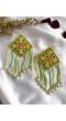 Crunchy Fashion Beaded Yellow & Green Triangle Dangler Earrings CFE1835