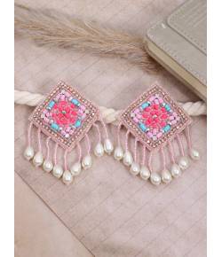 Crunchy Fashion Multicolor Inverted Triangle Handmade Beaded Earrings CFE1837