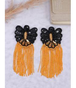 Crunchy Fashion Handmade Black & Orange Butterfly Beaded Earring CFE1838