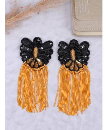 Crunchy Fashion Handmade Black & Orange Butterfly Beaded Earring CFE1838