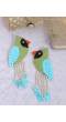 Crunchy Fashion Quirky Birdie Beaded Green & Blue Earrings CFE1841