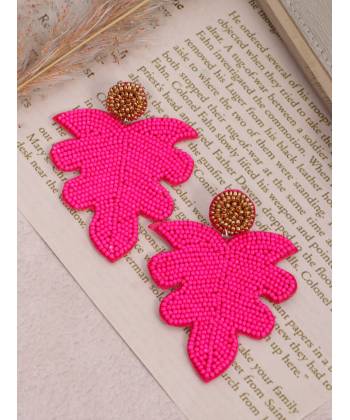 Crunchy Fashion Leaf Shaped Pink  Beaded Drop Earrings CFE1842