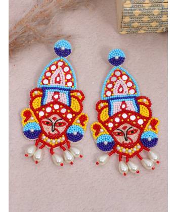 Crunchy Fashion Handmade Beaded Goddess Devi Durga Earrings CFE1844
