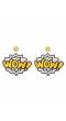 Crunchy Fashion Handmade  Beaded Yellow & White Wow Dangler Earrings 