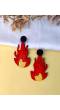  Beaded Fire Red and Yellow Tone Earring For Women/Girl's 