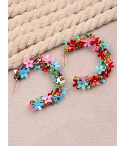 Crunchy Fashion Flower Statement Colorful Petal Circle Big Hoop Earring CFE1859