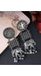 Crunchy Fashion Oxidized Matte Finish Silver Elephant Motif Hanging Earrings CFE1862