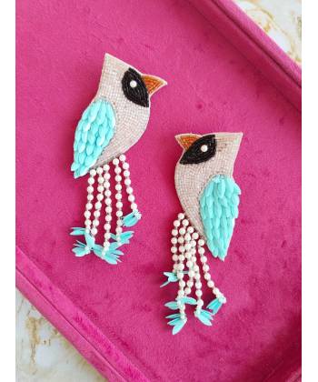 Pink-Green Bird Earrings