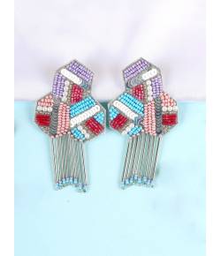 Boho-Chic Style Handcrafted Multicolor Beaded Stud Earrings For Women