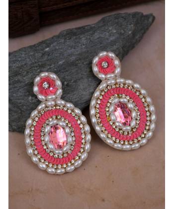 Handcrafted Pink Crystal and Pearl Earring for Women/Girl's