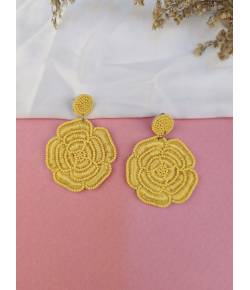Handcrafted Yellow Beaded Floral Contemporary Earrings