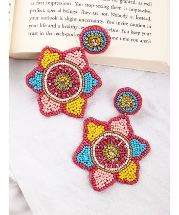 Boho Multi-Color Beaded Contemporary Drop Earrings for Women/Girl's