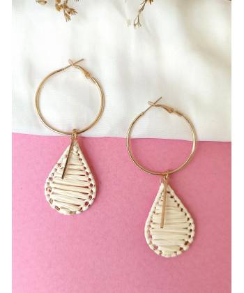 Handmade Gold Plated White Thread Work Hoop Earrings for Women/Girls