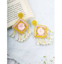 Beaded Yellow and Pink Drop Earrings For Women/Girl's