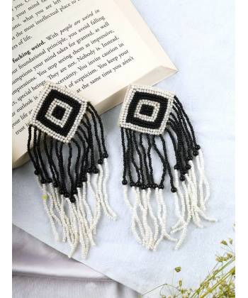 Boho Beaded Black & White Tassel Earring for Women/Girl's