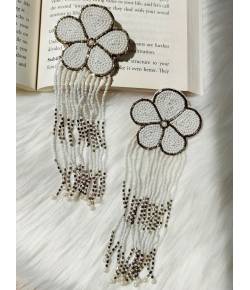 White Beaded Floral Tassel Earrings for Women/Girls